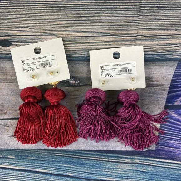 Sugarfix by baublebar dangle Tassel earrings set of 2 red and purple - Picture 2 of 4